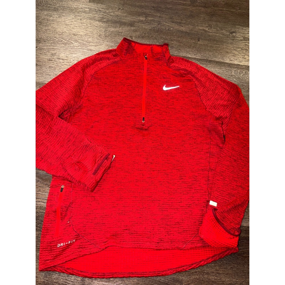 Nike Dri-FIT Mens Medium Red Heathered Quarter Zip Running Pullover Thumbholes